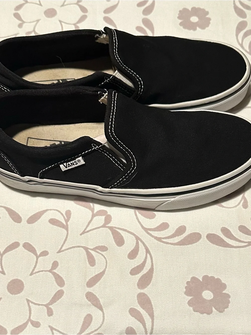 Vans Black Canvas Slip-On Shoes with White Sole size 7